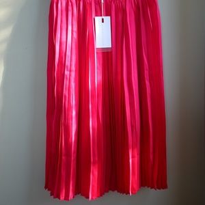 Hot Pink Pleated Midi Skirt